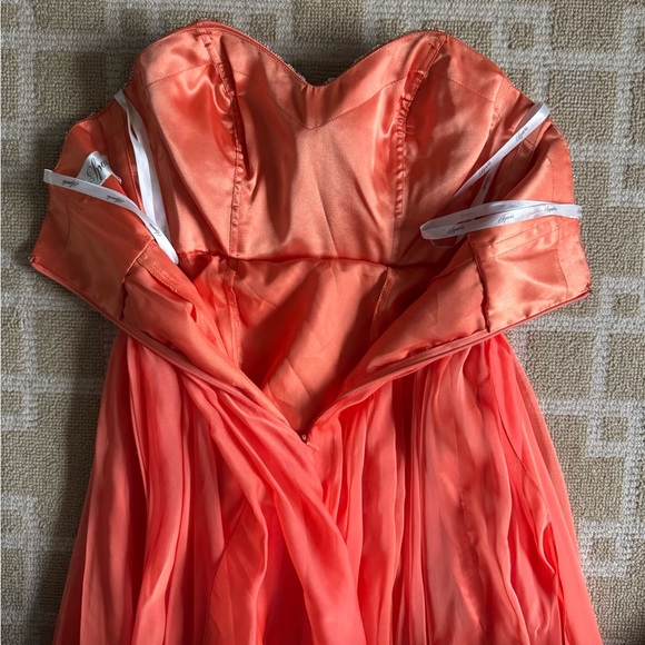 Sparkle Beaded Strapless Chiffon Gown Coral Embellished Formal Prom Dress 6 - Picture 14 of 16